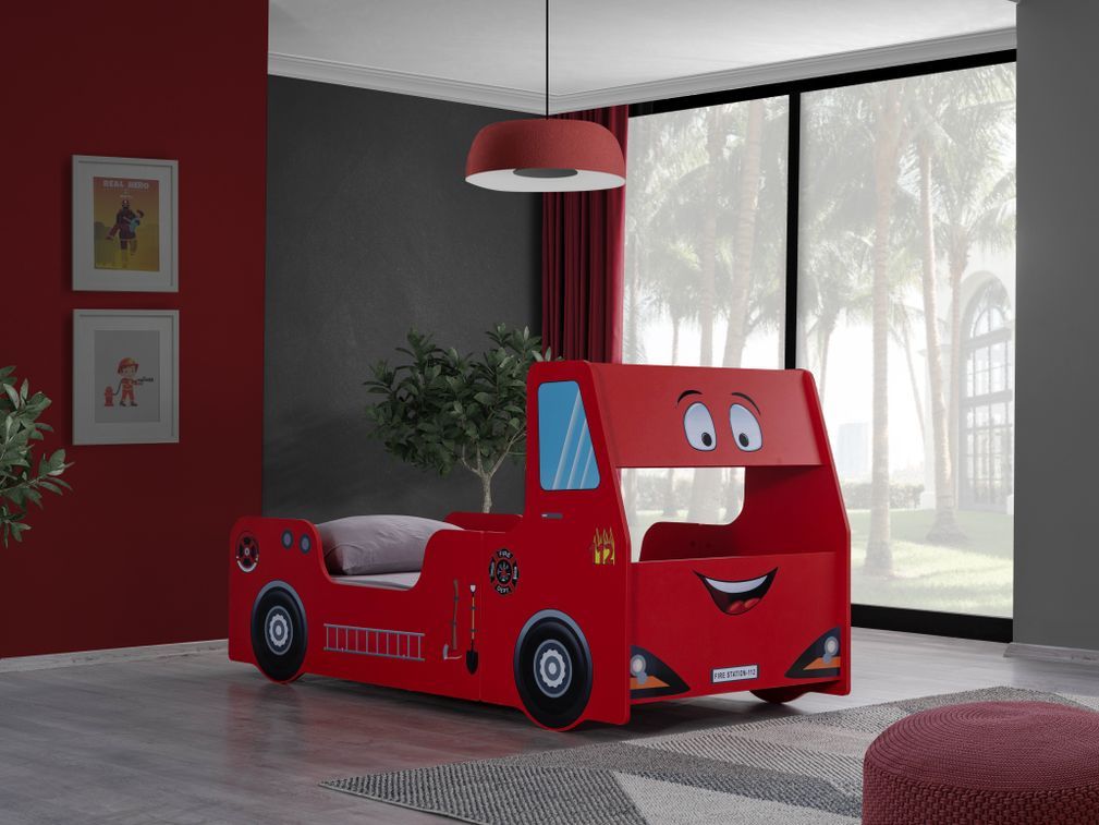 Lit camion de pompier rouge avec phares 90x190 cm - Photo n°2