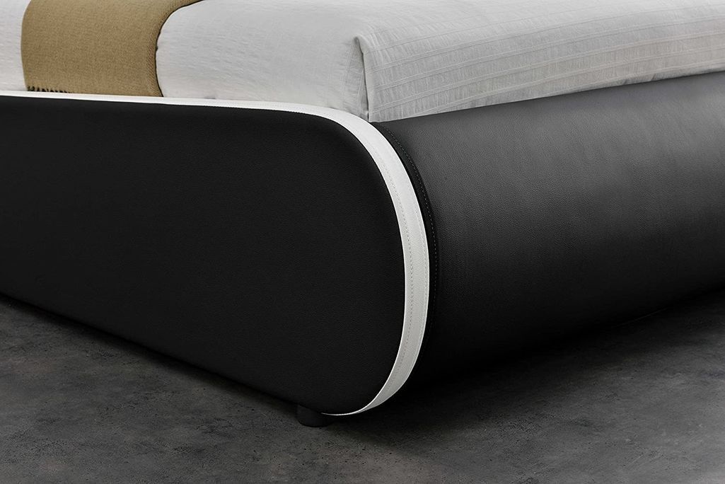 Lit coffre 160x200 cm simili cuir noir mat liseré blanc Asora - Photo n°5