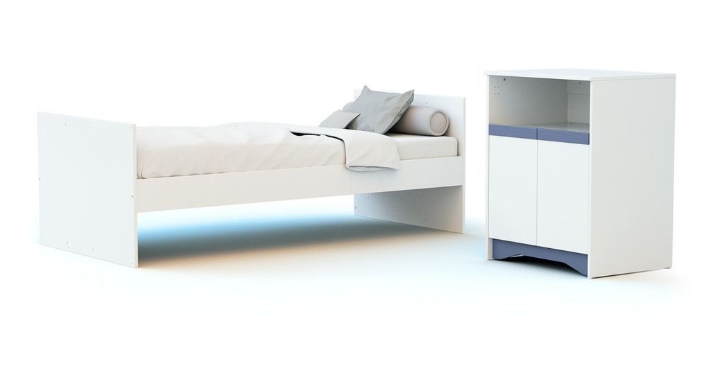 Lit combiné transformable 60x120 cm bois blanc et bleu Cotillon - Photo n°3
