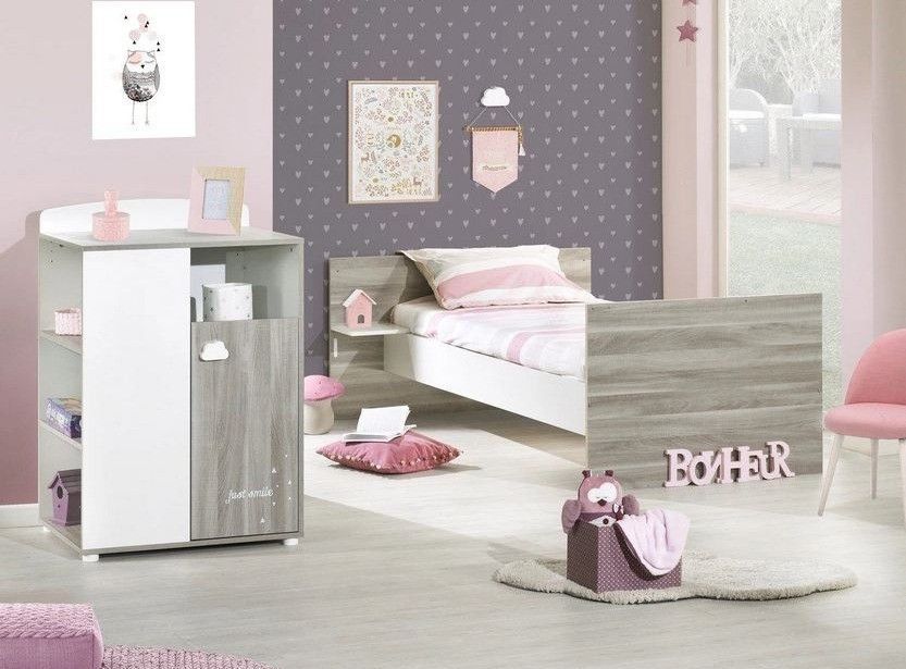 Baby Price - Lit combiné transformable 60x120 cm bois blanc et chêne gris  Smile