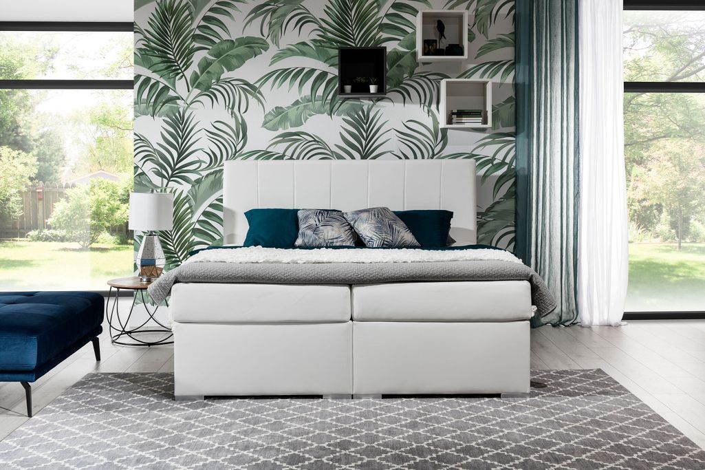 Lit continental simili cuir beige clair avec matelas et surmatelas Louna - Photo n°11