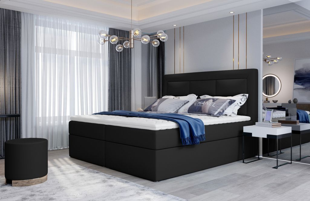 Lit continental simili cuir noir Balore - Photo n°4