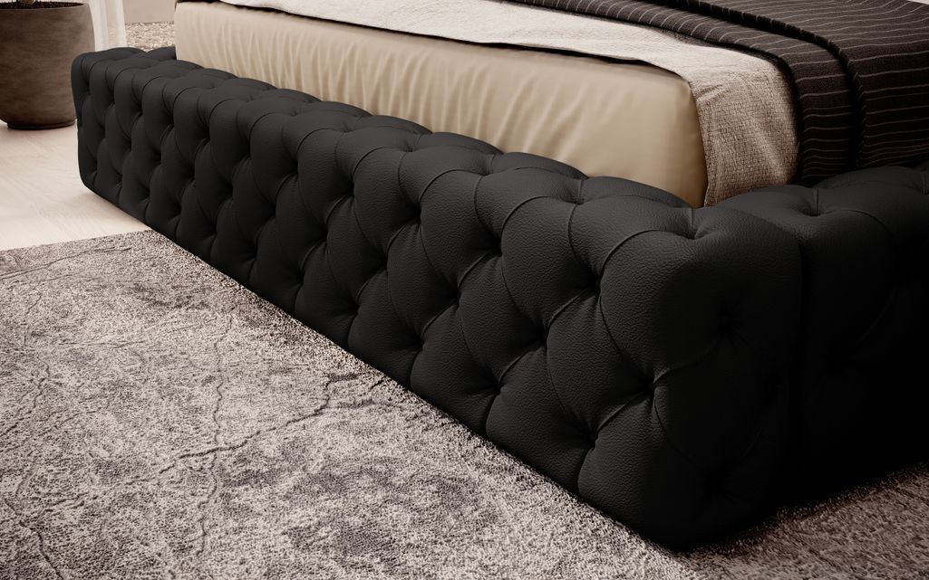 Lit design avec tête de lit et coffre de rangement capitonné simili cuir noir Prince - Photo n°7