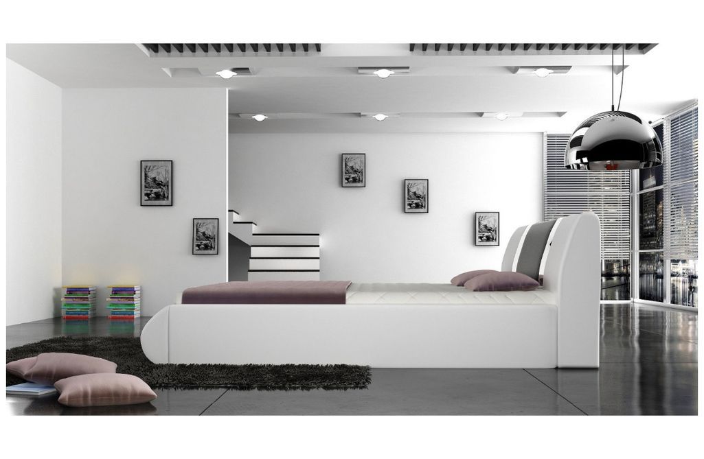 Lit design coffre 160x200 cm similicuir blanc et noir avec sommier Nola - Photo n°4