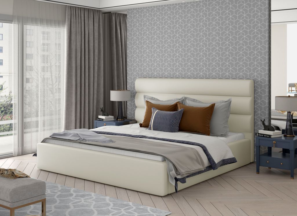 Lit design simili cuir beige clair avec coffre de rangement Klarina - Photo n°2