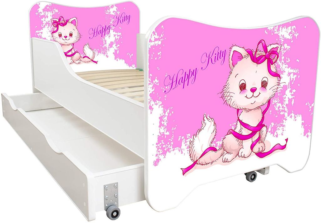 Lit enfant à tiroir et matelas 70x140 cm Happy Kitty - Photo n°1