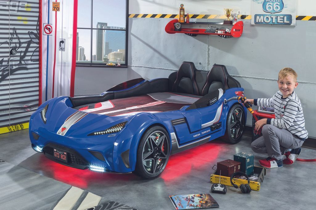 Lit enfant de voiture bleu de sport GTE 90x190 cm - Photo n°2