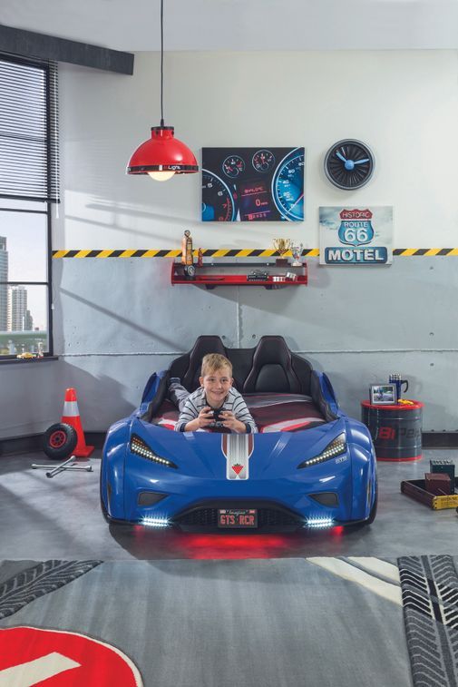 Lit enfant de voiture bleu de sport GTE 90x190 cm - Photo n°4