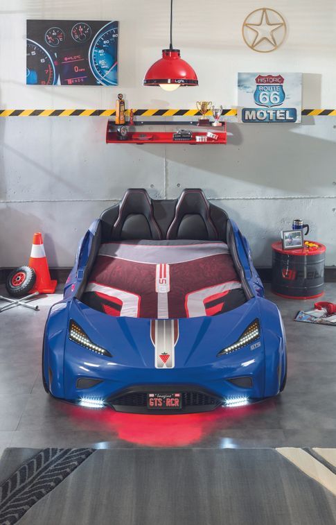 Lit enfant de voiture bleu de sport GTE 90x190 cm - Photo n°5