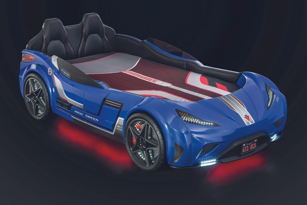 Lit enfant de voiture bleu de sport GTE 90x190 cm - Photo n°7
