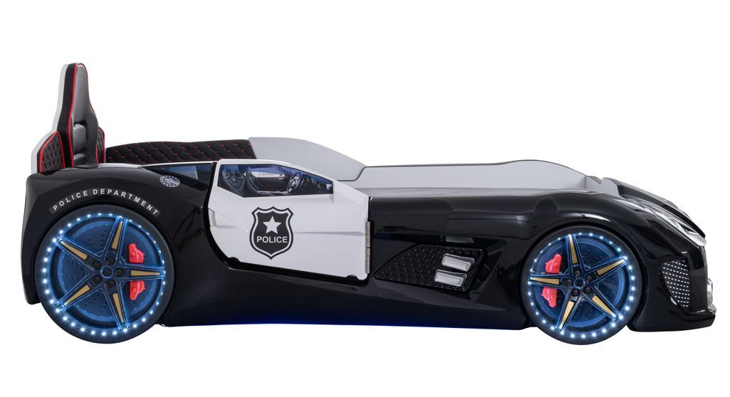 Les Tendances - Lit enfant voiture de police noir Speed 90x190 cm