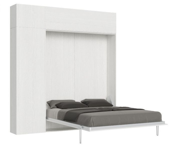 Lit escamotable 140x190 cm avec 1 colonne de rangement 2 meubles hauts bois blanc kanto - Photo n°1