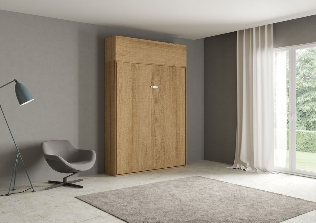 Lit escamotable 160x190 cm avec 1 meuble haut bois clair kanto - Photo n°2