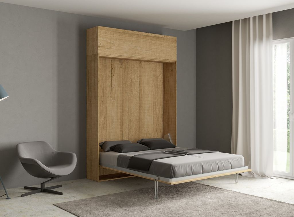 Lit escamotable 160x190 cm avec 1 meuble haut bois clair kanto - Photo n°1