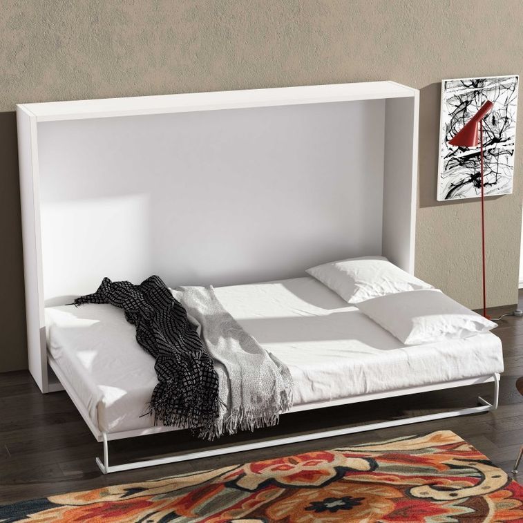 Lit escamotable horizontal pliable disponible en 160 cm de couleur blanc  mat Bim Furniture - Habitium®