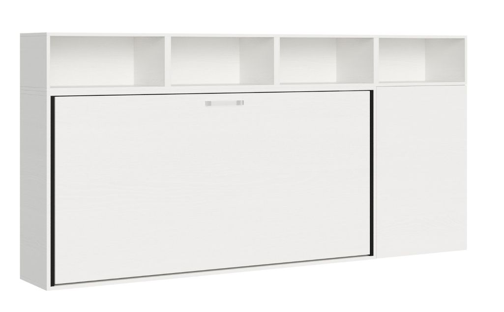 Lit escamotable horizontal blanc Bounto 85x185 cm avec rangement composition A - Photo n°2