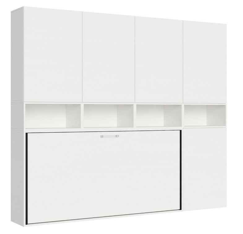 Lit escamotable horizontal blanc Bounto 85x185 cm avec rangement et bibliothèque composition C - Photo n°2