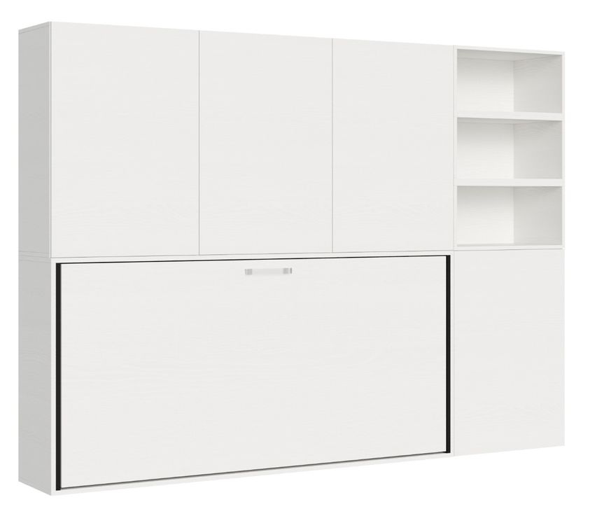 Lit escamotable horizontal blanc Bounto 85x185 cm avec rangement et bibliothèque composition F - Photo n°16