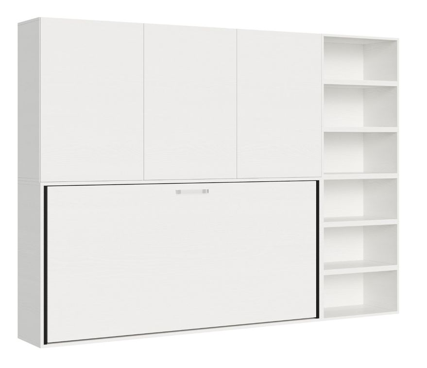 Lit escamotable horizontal blanc Bounto 85x185 cm avec rangement et bibliothèque composition G - Photo n°2