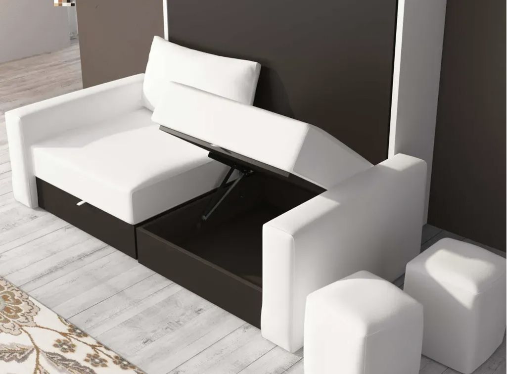 Les Tendances - Lit escamotable vertical 80x180 avec canapé coffre