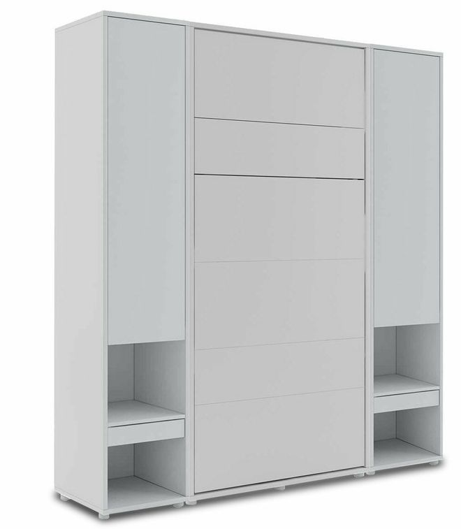 Lit escamotable vertical gris mat avec 2 armoires de rangement Noby - Photo n°1