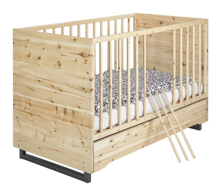 Lit évolutif 70x140 cm pin massif clair et pieds laqué noir Zirbenholz - Photo n°1