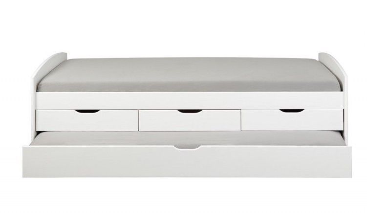 Lit banquette 3 tiroirs et 1 tiroir lit pin massif vernis blanc Eureka 90x190 cm - Photo n°2