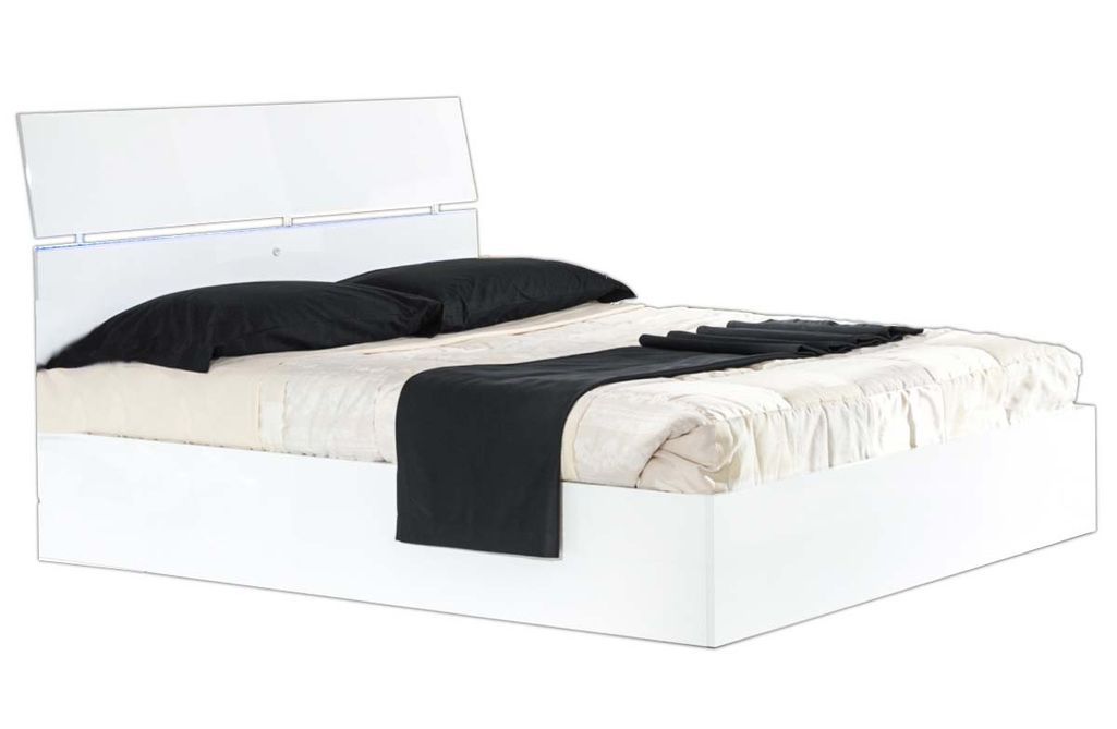 Lit moderne bois blanc laqué et tête de lit blanche laquée avec led Mona - Photo n°3