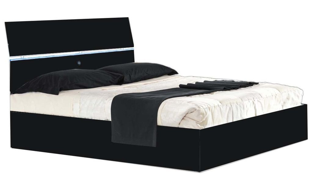 Lit moderne bois noir laqué et tête de lit noire laquée avec led Mona - Photo n°6
