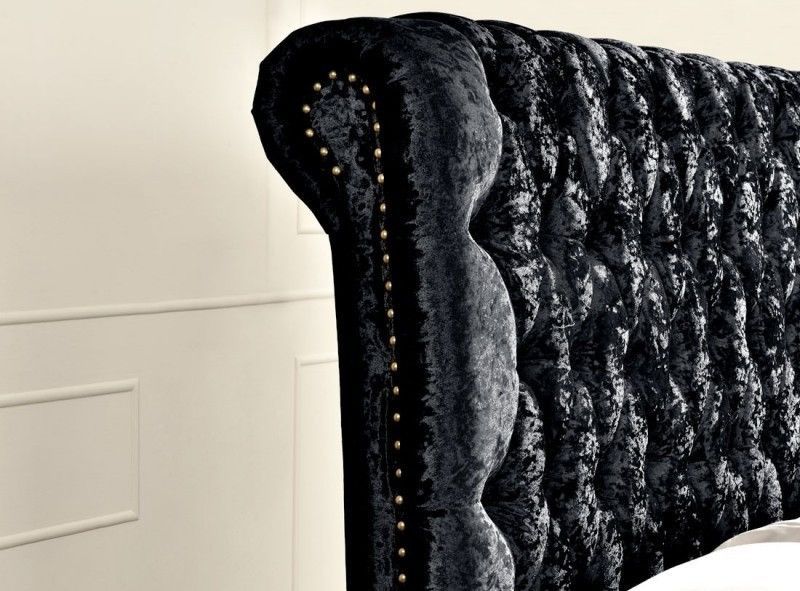 Lit moderne tête de lit haute capitonnée tissu noir Kapy 160x200 cm - Photo n°2