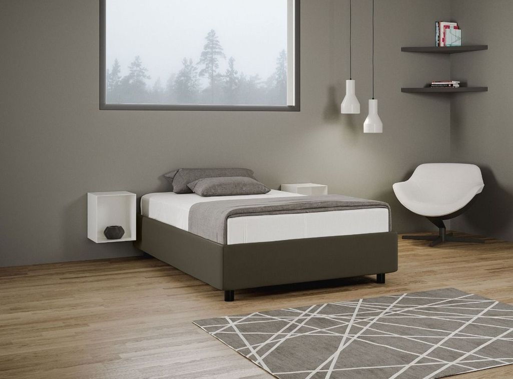Italy room - Lit simili cuir gris avec sommier Avotra 120x190 cm