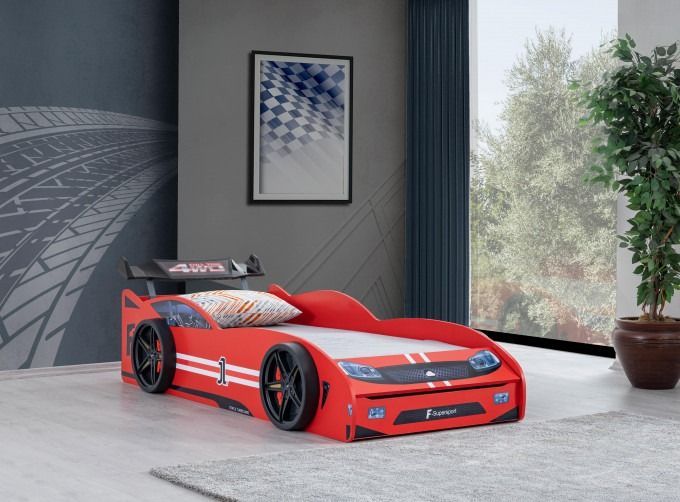 Lit voiture de course rouge avec coffre de rangement Fusio 90x190 cm - Photo n°2