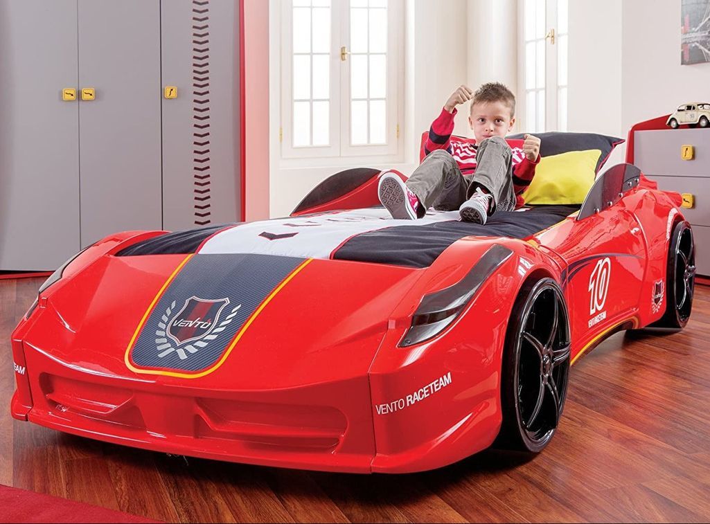 Lit voiture de sport rouge à Led avec effets sonores Racing 90x190 cm - Photo n°1