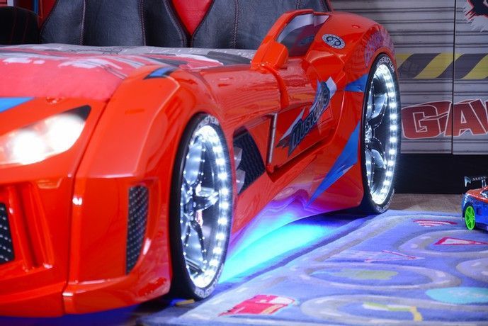 Lit voiture de sport rouge à Led avec effets sonores Racing 90x190 cm - Photo n°2