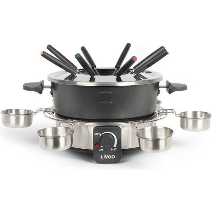 LIVOO DOC264 Appareil a fondue électrique 1000W - 1,8L - 8 fourchettes a fondue et collerette incluses - Thermostat ajustable - Inox - Photo n°1