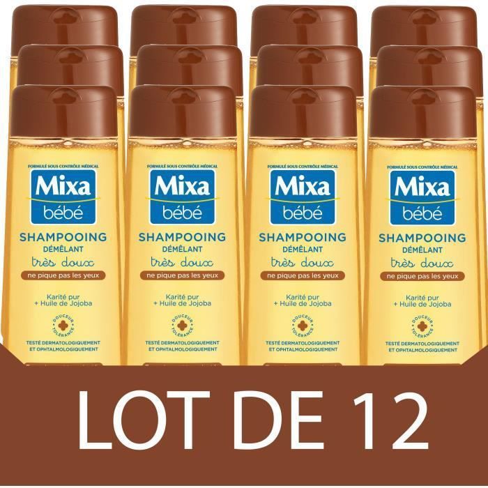 [Lot de 12] Shampoing Mixa Bébé Cheveux secs Démélant Karité pur et huile de jojoba 250ml - Photo n°1