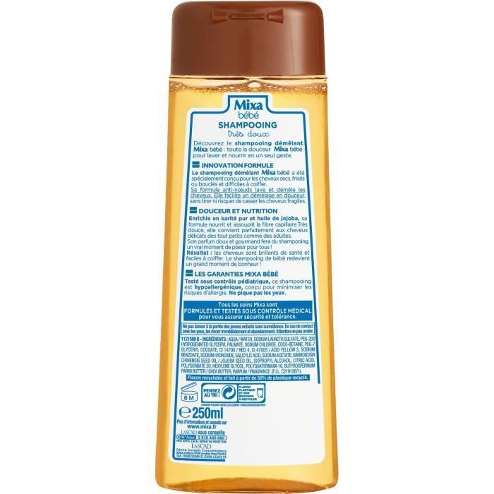 [Lot de 12] Shampoing Mixa Bébé Cheveux secs Démélant Karité pur et huile de jojoba 250ml - Photo n°3