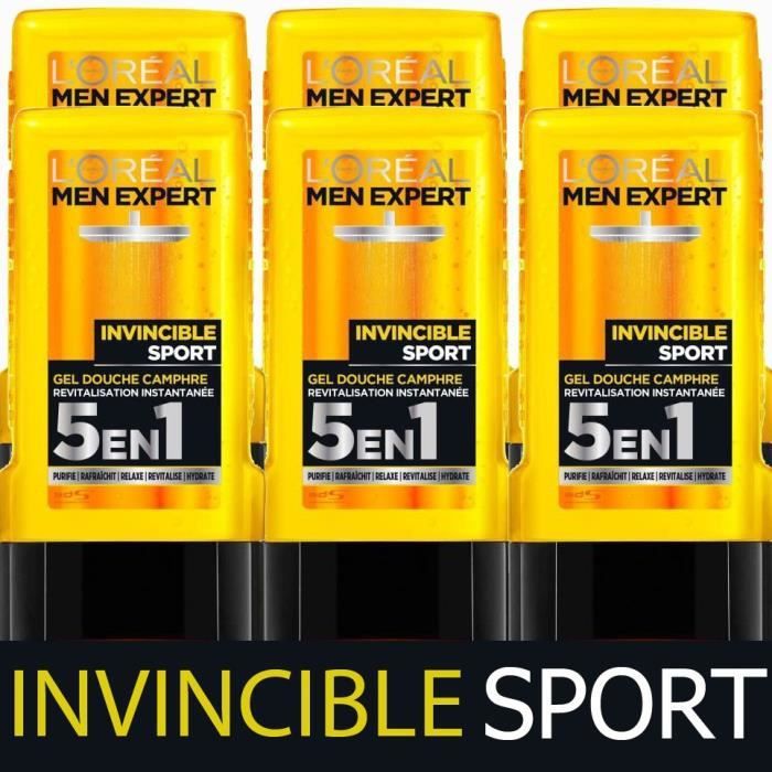 [Lot de 6] L'OREAL PARIS MEN EXPERT Invincible Sport Gel douche Revitalisant Homme - 300 ml - Photo n°1