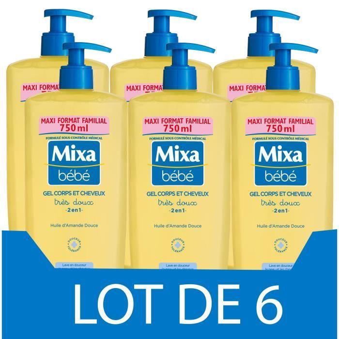 [Lot de 6] MIXA BEBE Gel tres doux 2-en-1 corps et cheveux - 750 ml - Photo n°1
