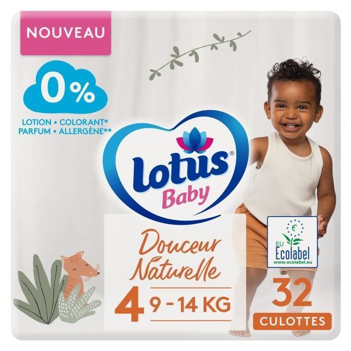 LOTUS BABY Couches Culottes Douceur Naturelle taille 4 - 9 a 14 kg - Le paquet de 32 - Photo n°1