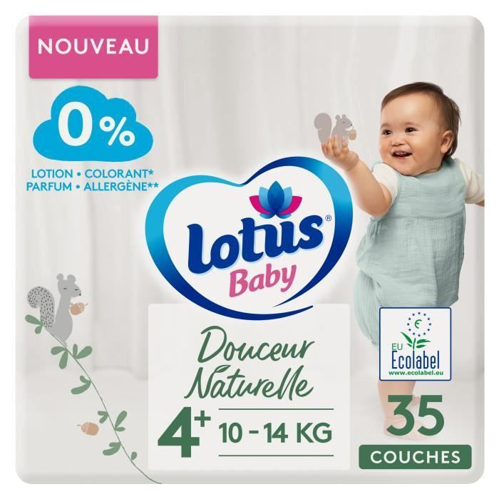 LOTUS BABY Couches Douceur Naturelle taille 4+ - 10 a 14 kg - Le paquet de 35 couches - Photo n°1