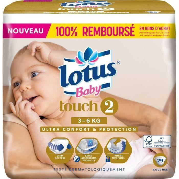 LOTUS BABY Touch Couches Taille 2 - De 3 a 6 kg - 29 Couches