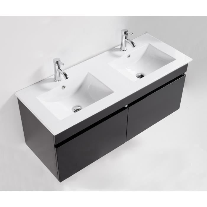 LOUNGITUDE Meuble sous vasque ALBAN L 120 cm double vasque incluse - Noir brillant - Photo n°5