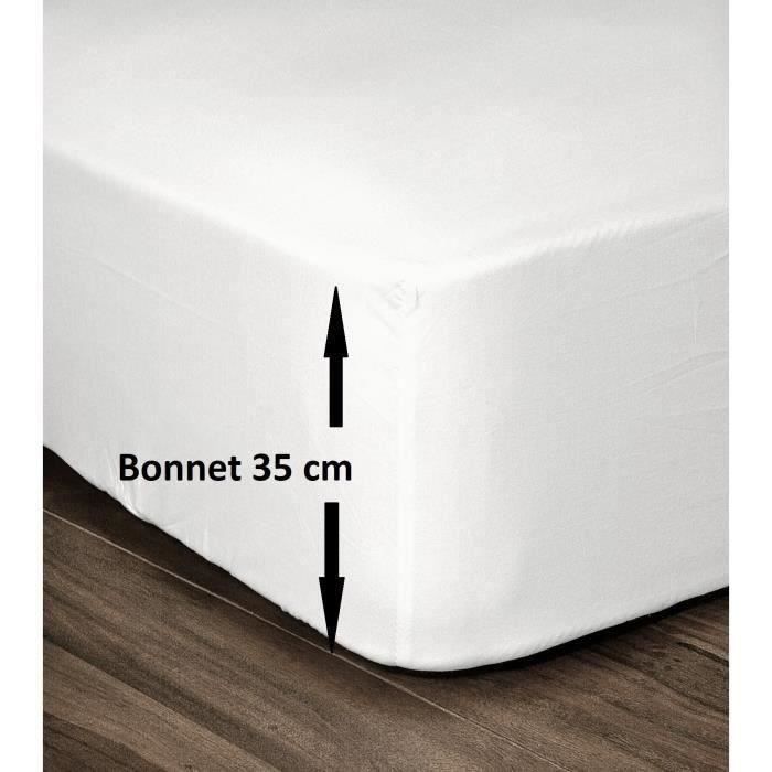 LOVELY HOME Drap Housse 100% Coton 140x190cm - Bonnet 35cm - Blanc - Photo n°1