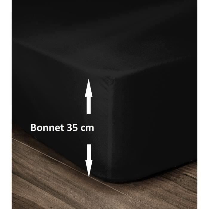 LOVELY HOME Drap Housse 100% Coton 160x200cm - Bonnet 35cm - Noir - Photo n°1