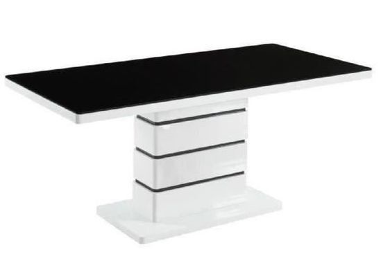 Table 180x90x75 cm blanche et verre noir