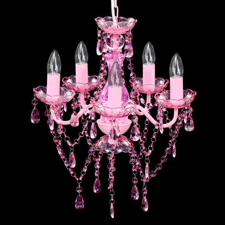 Lustre avec 5 ampoules Crystal rose - Photo n°3