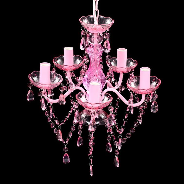 Lustre avec 5 ampoules Crystal rose - Photo n°4