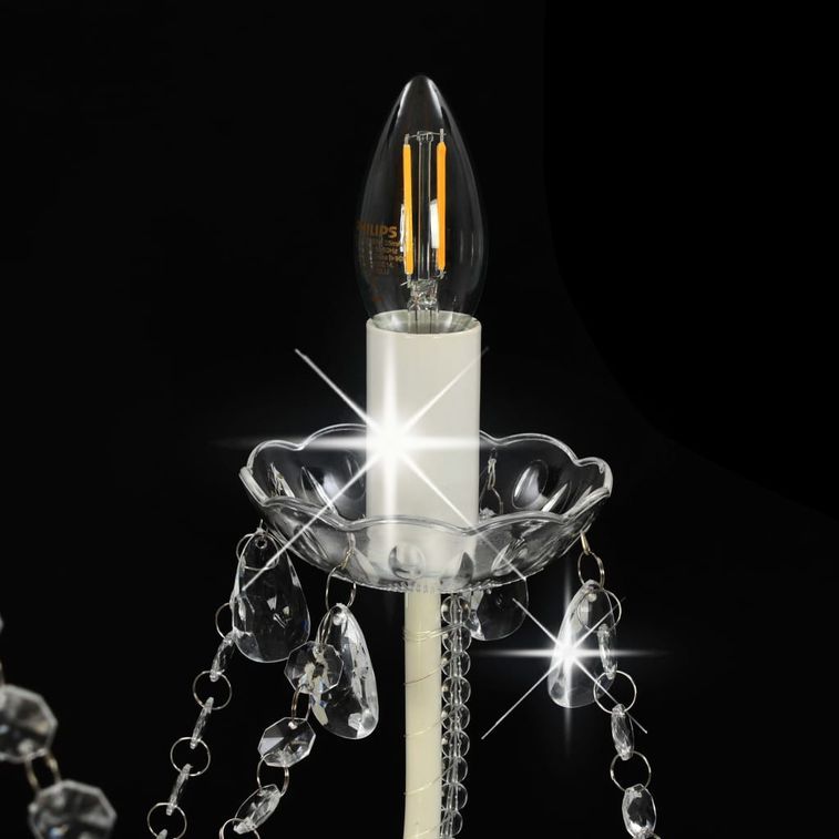 Lustre avec perles Blanc 8 ampoules E14 - Photo n°5