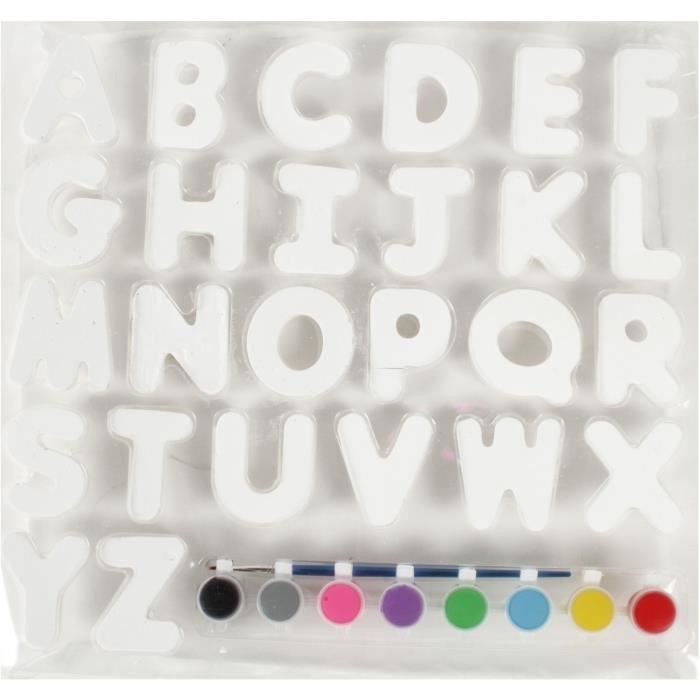MAIN D'ARTISTE Coffret alphabet en plâtre a peindre avec 26 lettres en 3D + 8 godets de peinture + 2 pinceaux - Photo n°2
